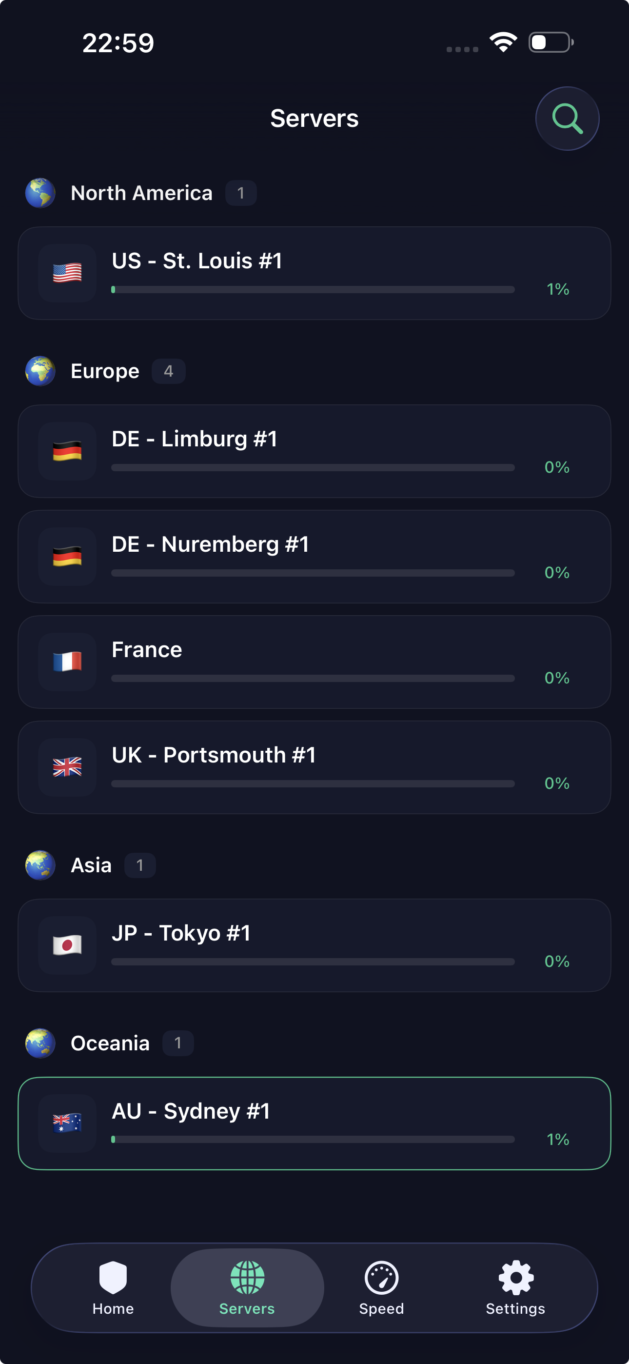 Mezi VPN iOS - Server List